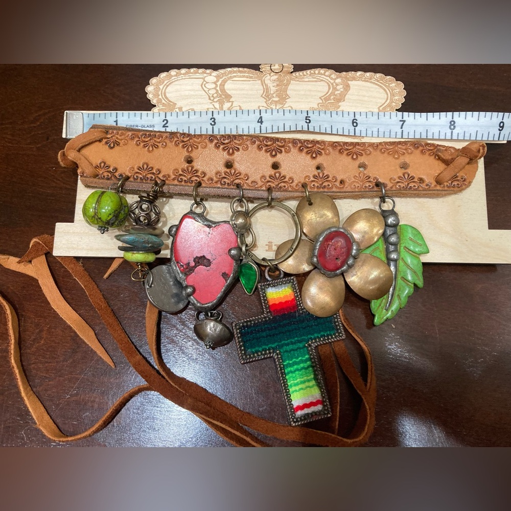 Bohemian Handmade in USA Leather Choker with Various Metal & Bead Adornments